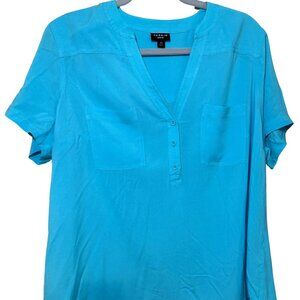 Torrid Harper Challis Blouse Aqua Blue Pullover Pockets 00 Size 10